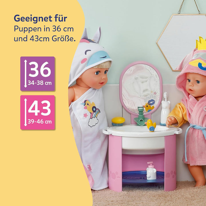 BABY born Waschbecken - Puppenwaschtisch inkl. Zahnbürste &amp; Seifenspender - Mit echtem Wasser - Benö