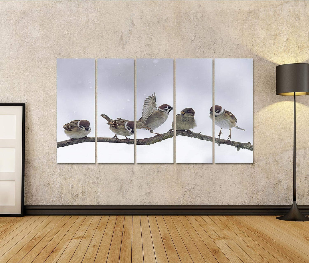 islandburner Bild auf Leinwand Spatzen Winter Verschneit Bilder Wandbilder Poster Leinwand 170x80cm