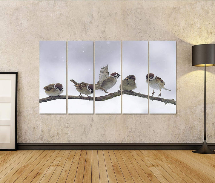 islandburner Bild auf Leinwand Spatzen Winter Verschneit Bilder Wandbilder Poster Leinwand 170x80cm