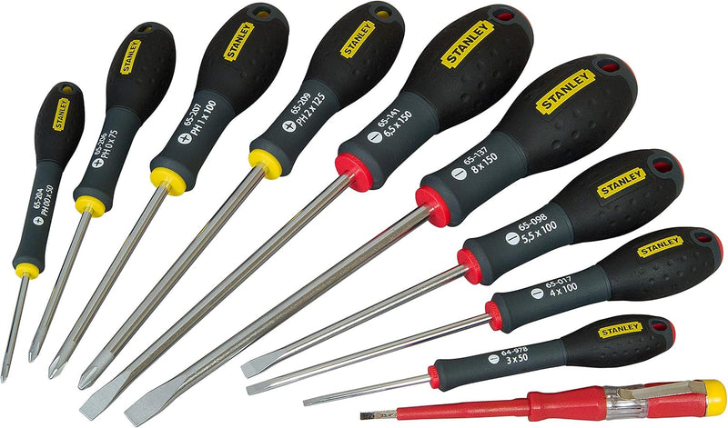 Stanley FatMax Schraubendreher-Set (SL3/4/5.5/6.5/8;PH00/0/1/2, Spannungstester, SoftGrip, 10-teilig