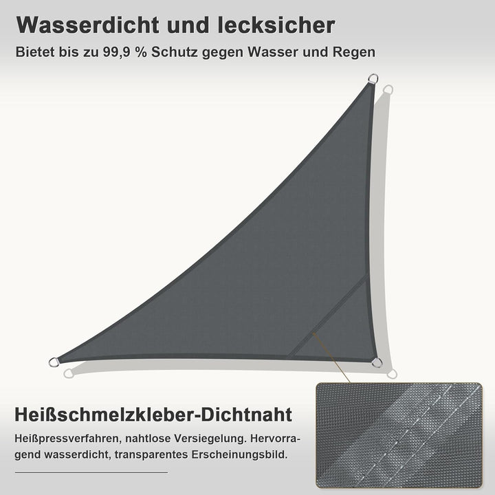 HENG FENG Sonnensegel 5x5x7m Dreieckig Wasserdicht mit 95% UV-Schutz Sonnenschutz für Garten Terrass