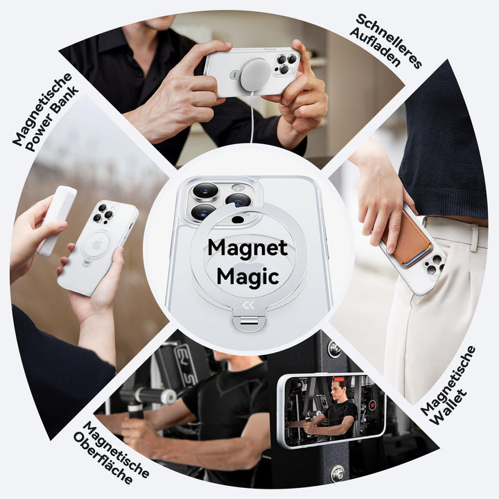 CASEKOO 360° MagicStand (Pro-Version) für iPhone 14 Pro Hülle für MagSafe [Unsichtbarer Ständer] [Mi