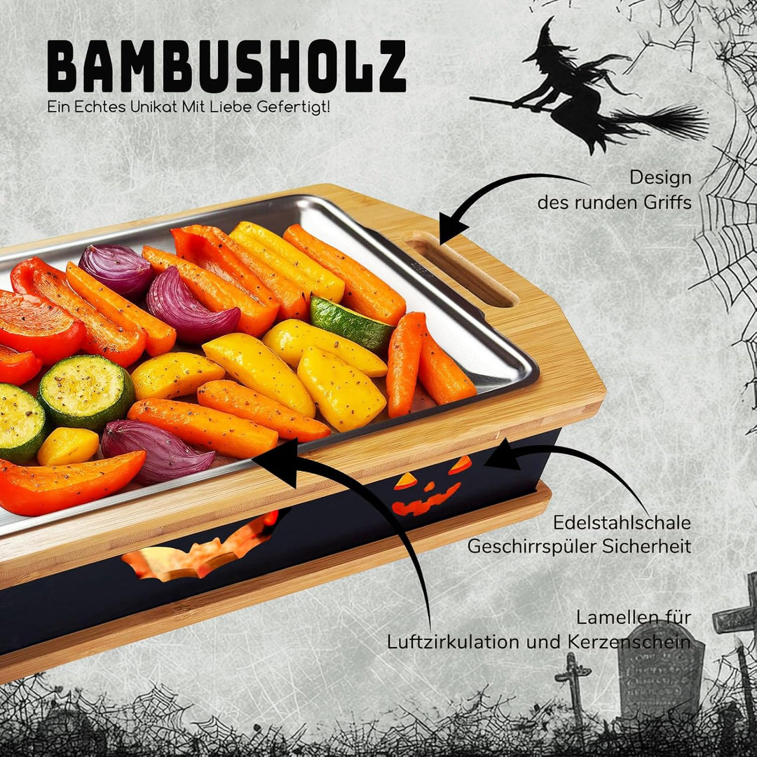 BBQ Board zum Warmhalten, Fleischwarmhalter mit Edelstahl Grill Plate, Speisenwärmer für Grillen, Gr