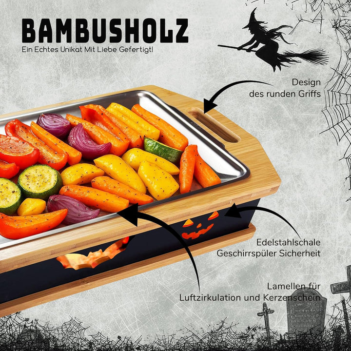 BBQ Board zum Warmhalten, Fleischwarmhalter mit Edelstahl Grill Plate, Speisenwärmer für Grillen, Gr
