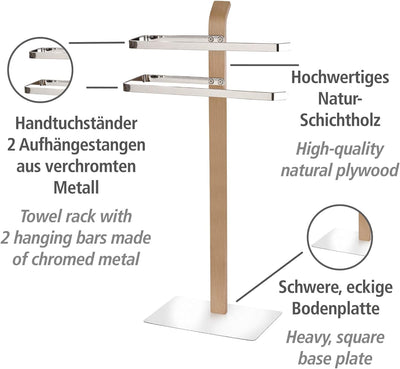 WENKO Handtuchhalter Samona Nature, moderner Ständer für Hand- und Badetücher, auch geeignet als Kle