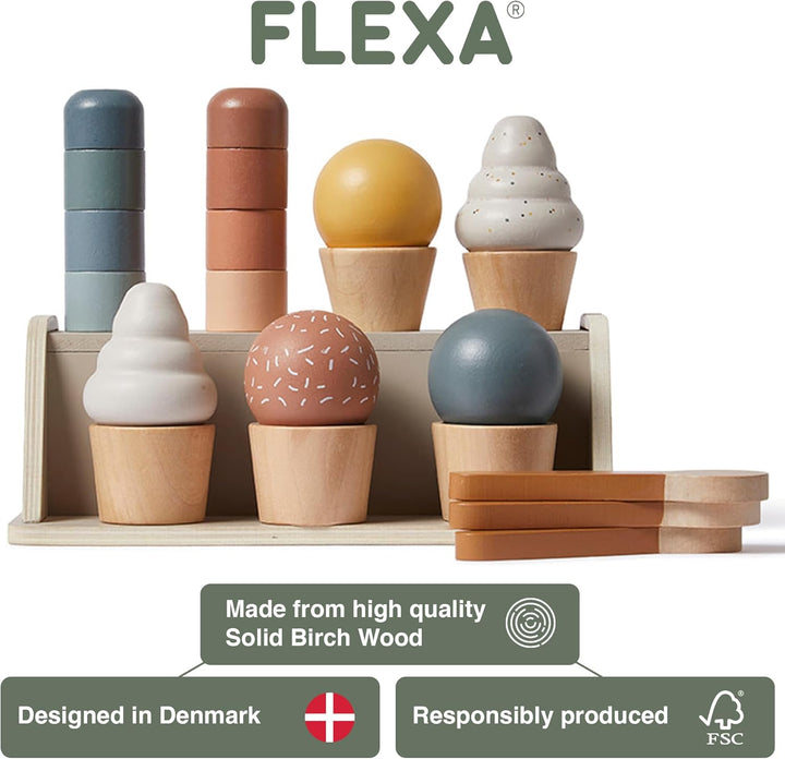 FLEXA Eisladen Kinder Holz | Eisdiele für Rollenspiele mit Einkaufsladen | Montessori Spielzeug ab 2