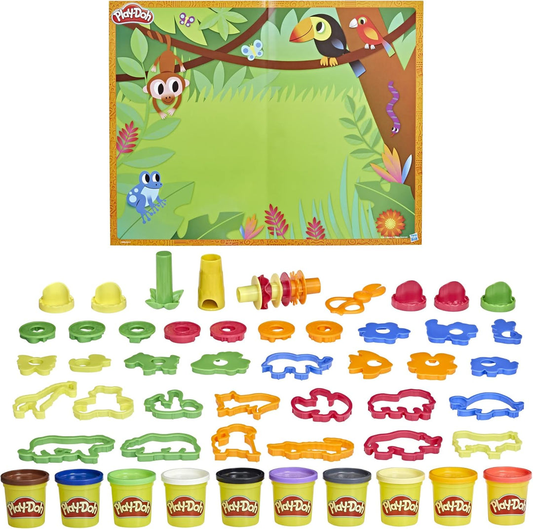 Play-Doh Tierabenteuer-Set mit 45 Knetwerkzeugen, 10 Dosen und Knetunterlage