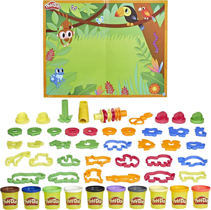 Play-Doh Tierabenteuer-Set mit 45 Knetwerkzeugen, 10 Dosen und Knetunterlage
