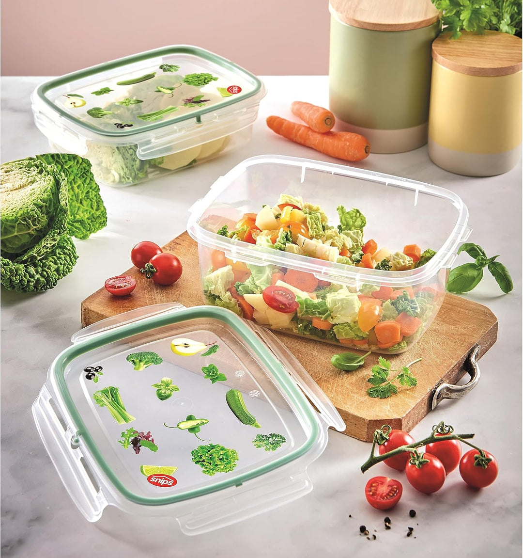 Snips SnipsLock Rechteckiger Mealprepboxen für die Aufbewahrung von Lebensmitteln 1,40 L Set 4 Siche