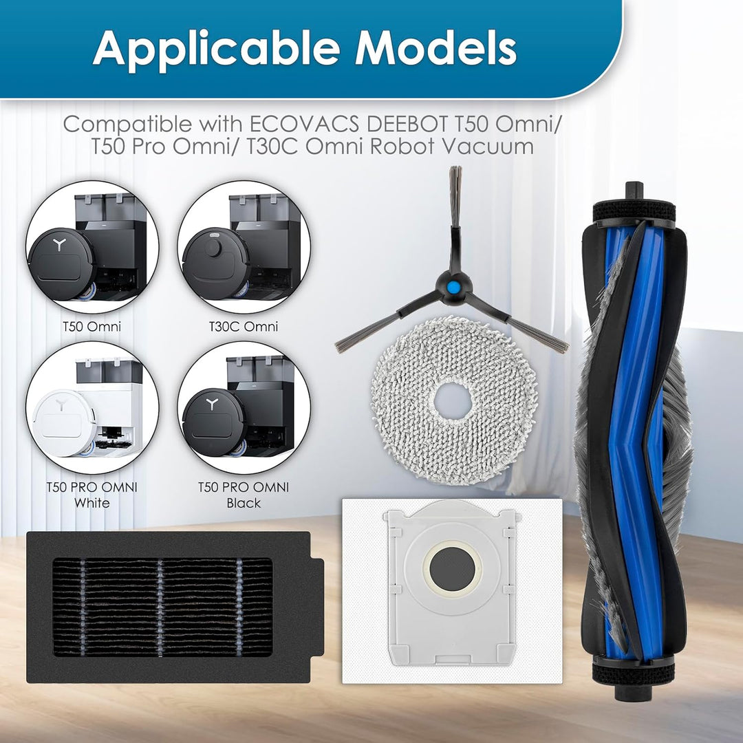 (14 Stück) T50 Ersatzteile für ECOVACS DEEBOT T50 Omni/ T50 Pro Omni/Roboterstaubsauger, 1 Walzenbür