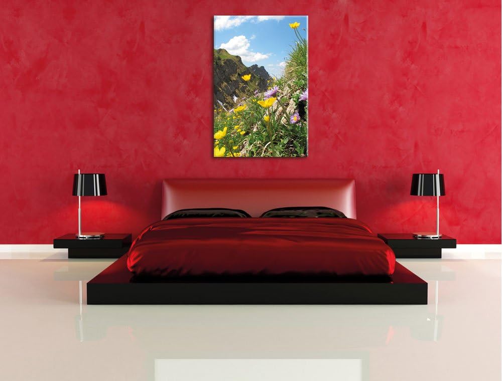 Blumenwiese im Frühling, Format: 100x70 auf Leinwand, XXL riesige Bilder fertig gerahmt mit Keilrahm
