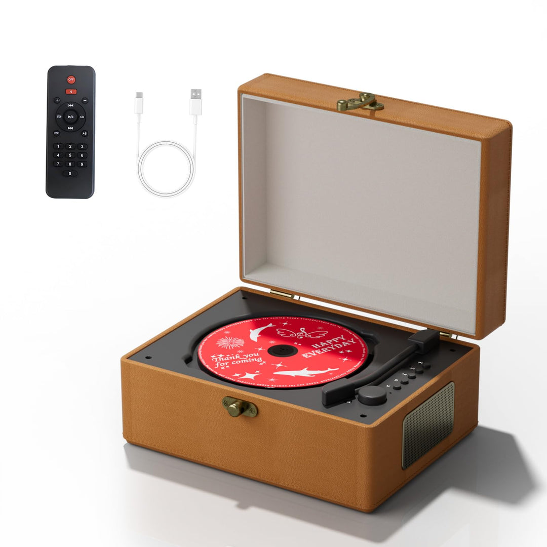 Yintiny Brauner CD-Player aus Leder mit Lautsprechern für Heimdekoration, braun