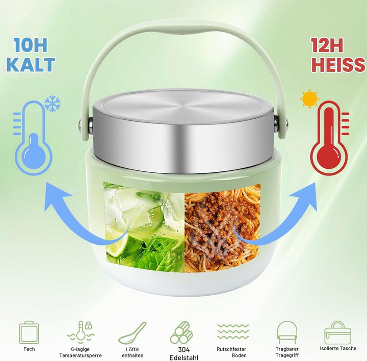 Thermobehälter für Essen 1200ml, 304 Edelstahl Wärmebehälter für Speisen, Thermos-lebensmittelbehält
