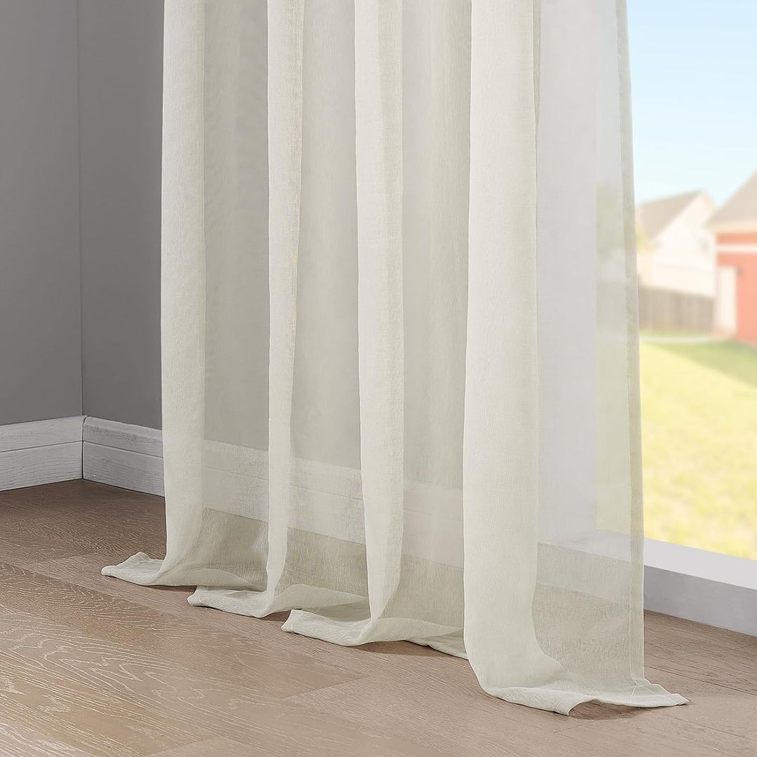 Topfinel Gardinen mit Kräuselband Vorhänge Leinen-Optik Transparent für Wohnzimmer Schlafzimmer Fens