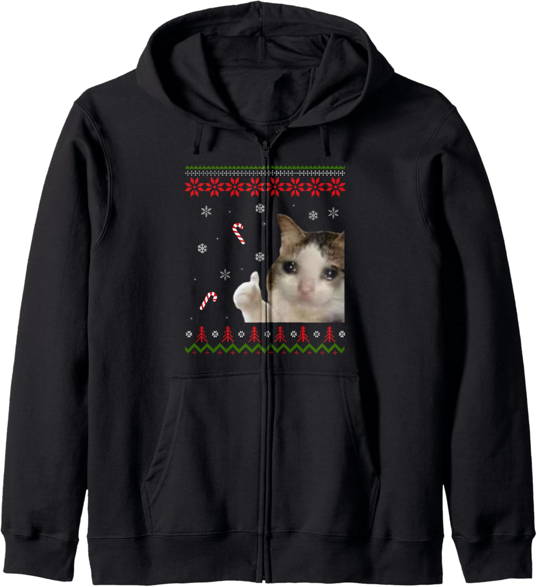 Traurige Katze Daumen hoch Meme Ugly Christmas Kapuzenjacke