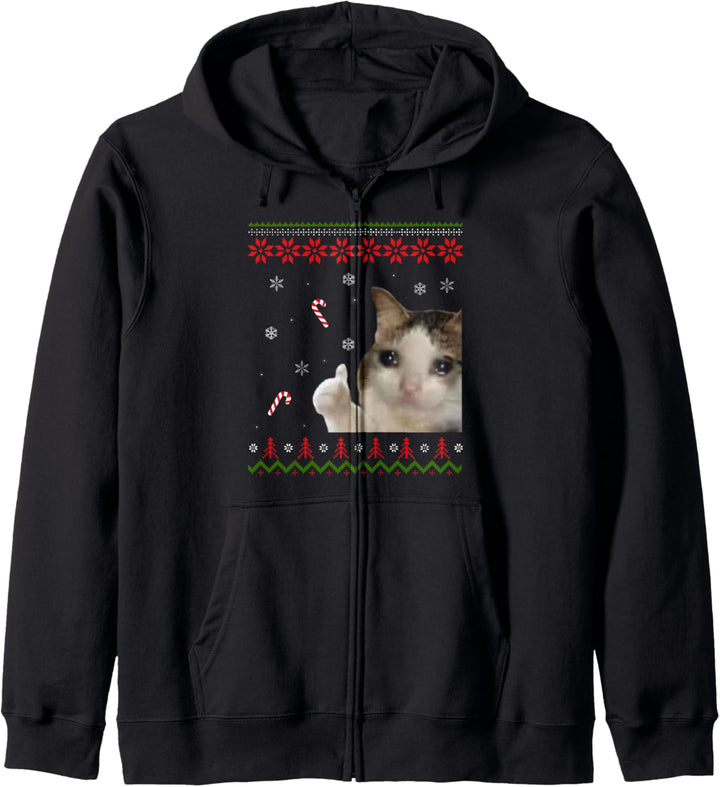 Traurige Katze Daumen hoch Meme Ugly Christmas Kapuzenjacke