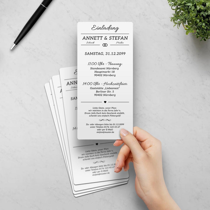 Kartenmachen.de Personalisierte Einladungskarten Hochzeit - Black & White Brautpaar - Weiss - Hochze