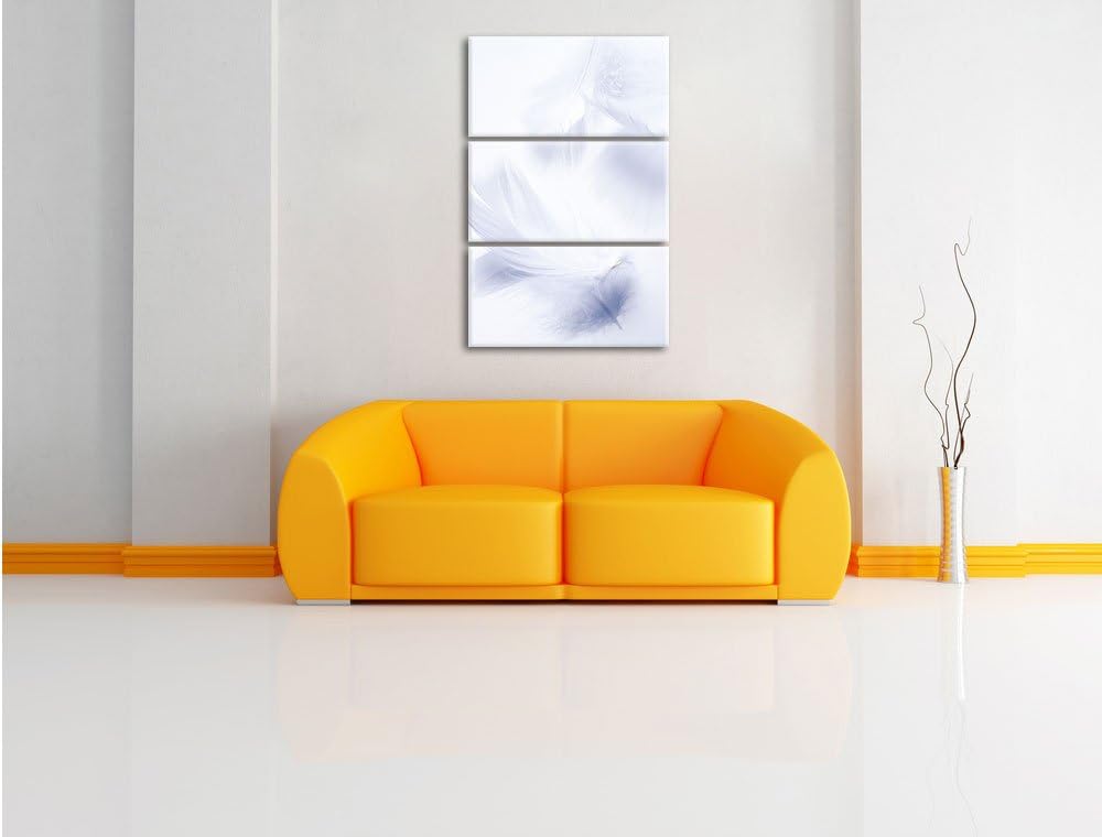 Pixxprint Weisse Feder auf schwarzem Stein als Leinwandbild | Grösse: 3 Teilig (120x80) | Wandbild|