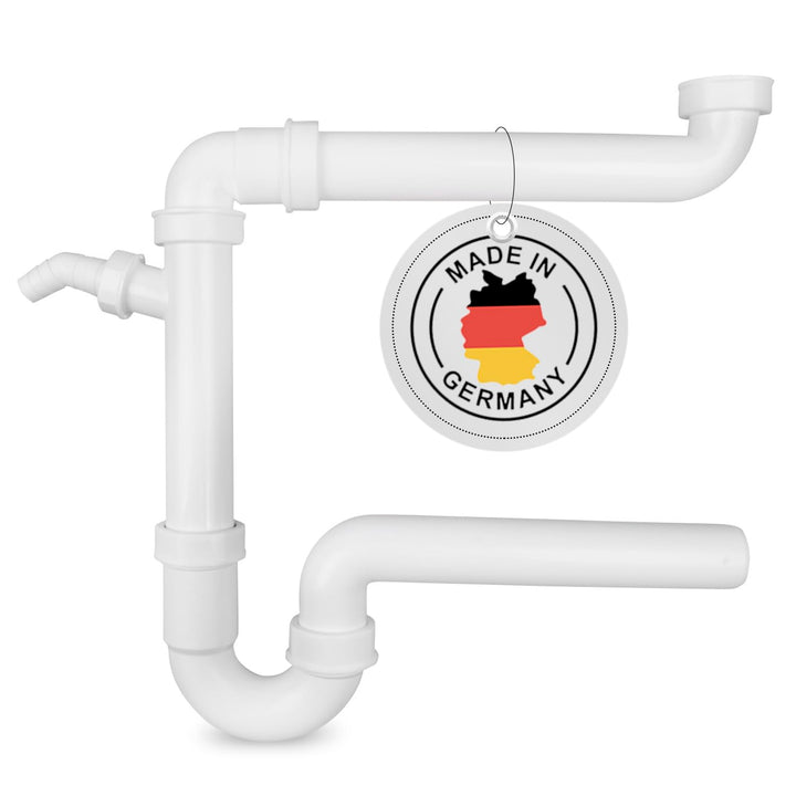 AQUADE Röhrengeruchsverschluss 1 1/2 Zoll Raumsparsiphon mit waagerechtem Abgang 40 mm und 1 Abwasse