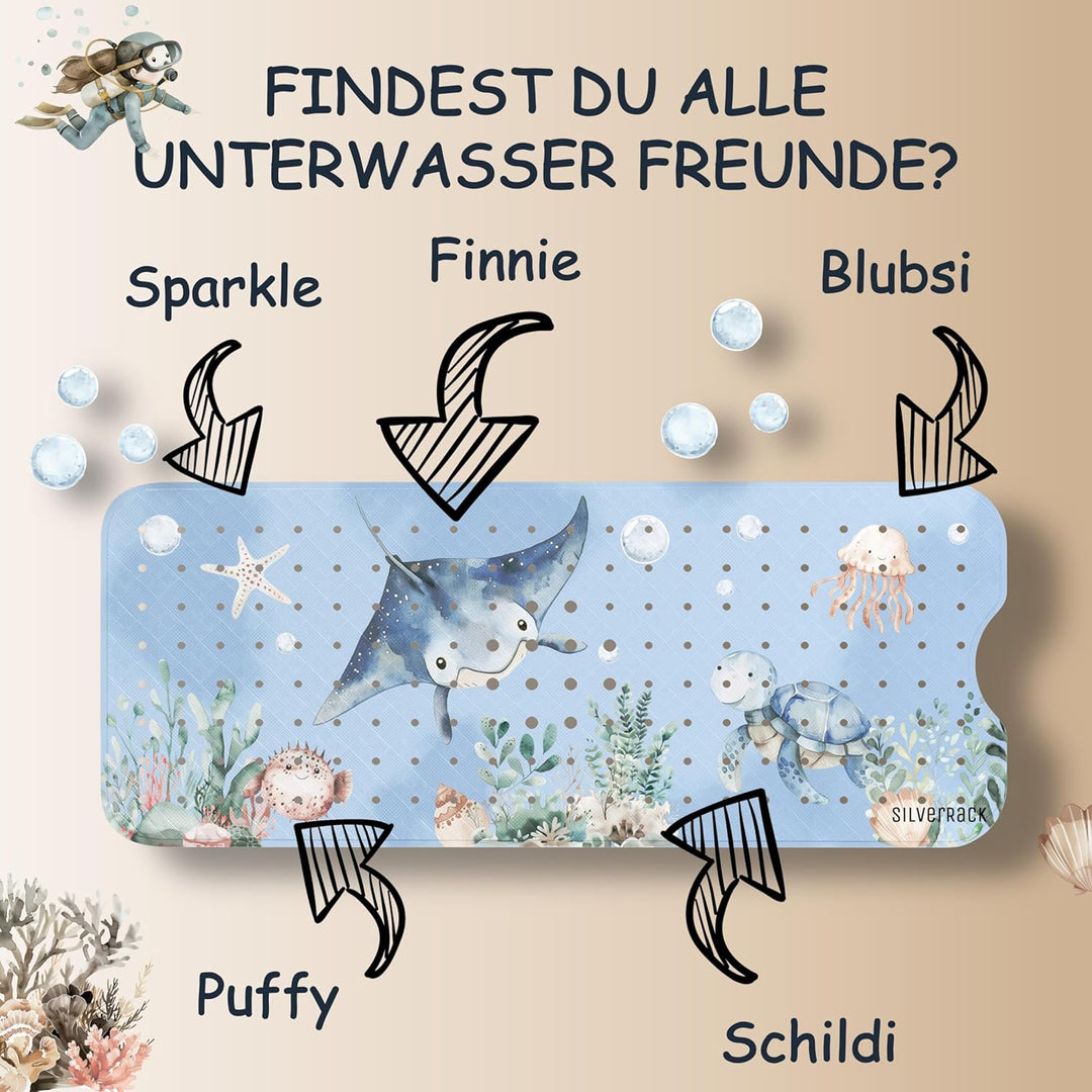 Badewannenmatte Kinder rutschfest [100x40cm] - Antirutschmatte Badewanne BPA frei - Badematte Kinder