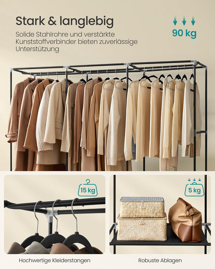 SONGMICS Stoffschrank, Kleiderschrank, 45 x 188 x 176 cm, 3 Hängefächer, mit Ablagen, 4 Seitentasche