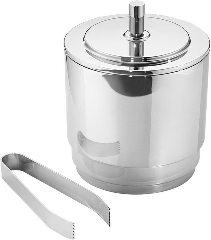 Georg Jensen Manhattan Ice Eimer und Zange, SS, 1,5l, Edelstahl, silber, 14,6 x 14,6 x 18,1 cm, Silb