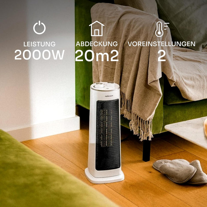 Mellerware Homy! Oszillierbarer Keramik-Heizlüfter, 2000 W, 3 Funktionen (einschliesslich Ventilator