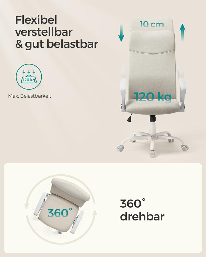 SONGMICS Bürostuhl, ergonomischer Schreibtischstuhl, Drehstuhl, gepolsterter Sitz, höhenverstellbar