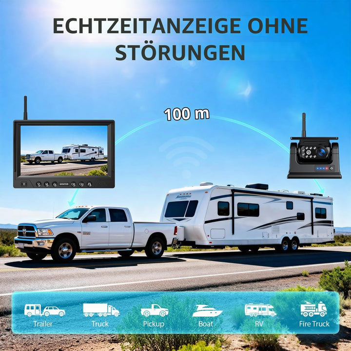 4 Magnetisch Solar Rückfahrkamera Kabellos, HD1080P, 9&