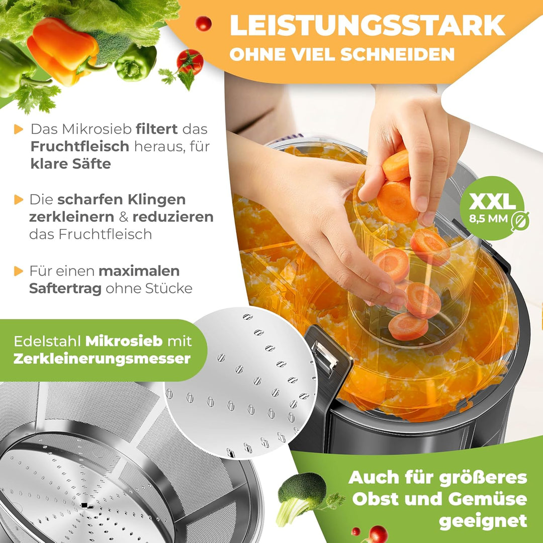 KESSER® Zentrifuge Entsafter für Obst | Gemüse aus Edelstahl 1100W, grosse Fütterungsröhre, 3 Stufen