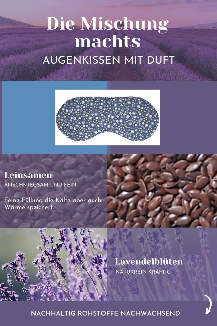 Bio-Bio Augenkissen Lavendel & Leinsamen "Blümchen-blau" zur Entspannung, zum Kühlen, erwärmen oder