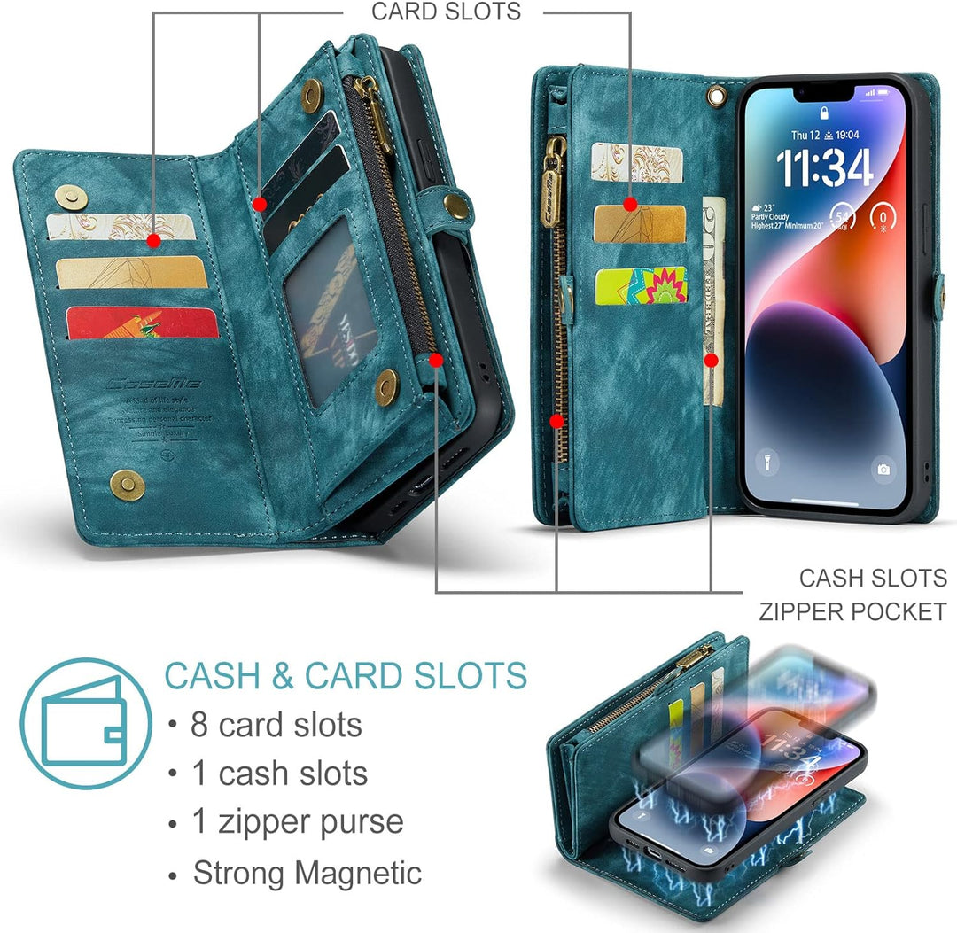 UFinetech iPhone 14 Plus Hülle, Flip Leder TPU Stossfeste Kartenfach Tasche Handyhülle iPhone 14 Plu