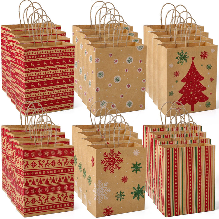 Switory 24 Stück Weihnachten Geschenktüten, 6 Stil Weihnachten kleine Papiertüten mit Griffen für We