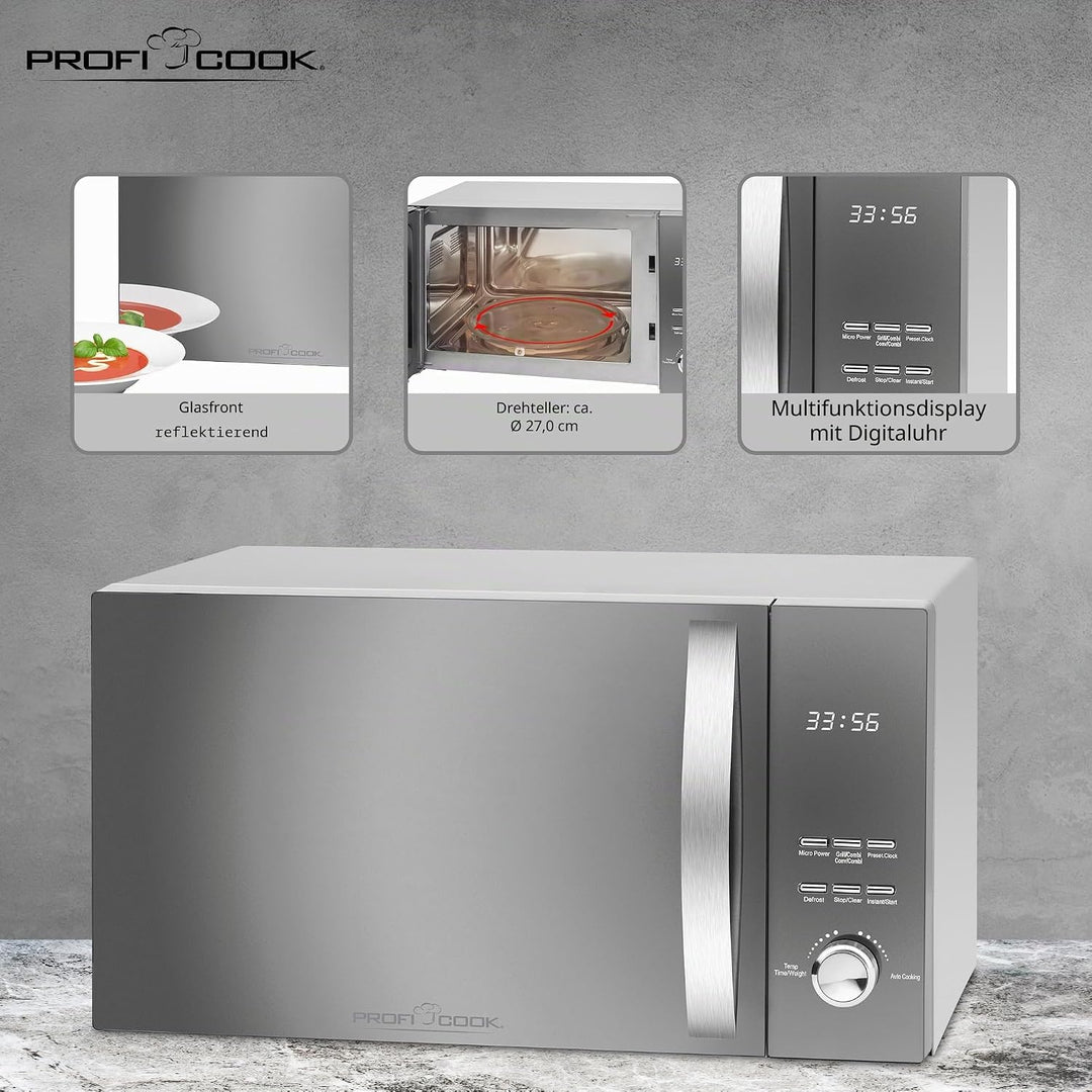 ProfiCook PC-MWG 1176 H, 3 in 1 Mikrowelle mit Heissluft und Grill, 23 Liter Garraum, 2300 Watt Heis