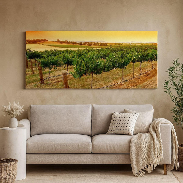 Wandbilder Dekoration Wohnzimmer Landschaft Weinberg Sonnenuntergang Bilder auf Leinwand 120x50cm Le