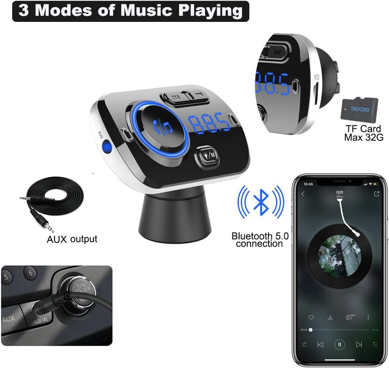 Bluetooth FM Transmitter für Autoradio,HIDOU Bluetooth 5.0 Autoradio Adapter Empfänger mit 7 Farblic