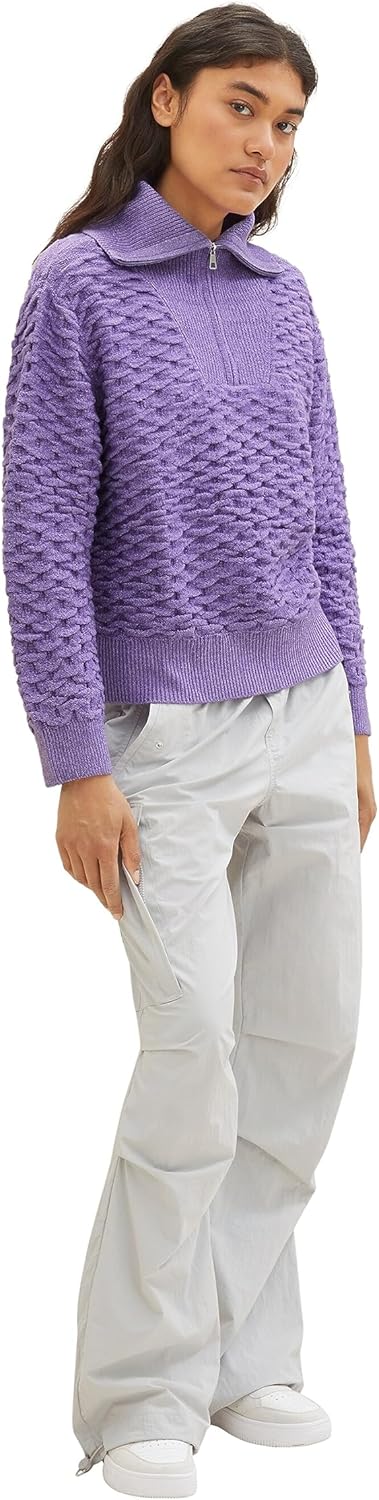 TOM TAILOR Denim Damen Basic Troyer Pullover L 32255-lilac, L 32255-lilac