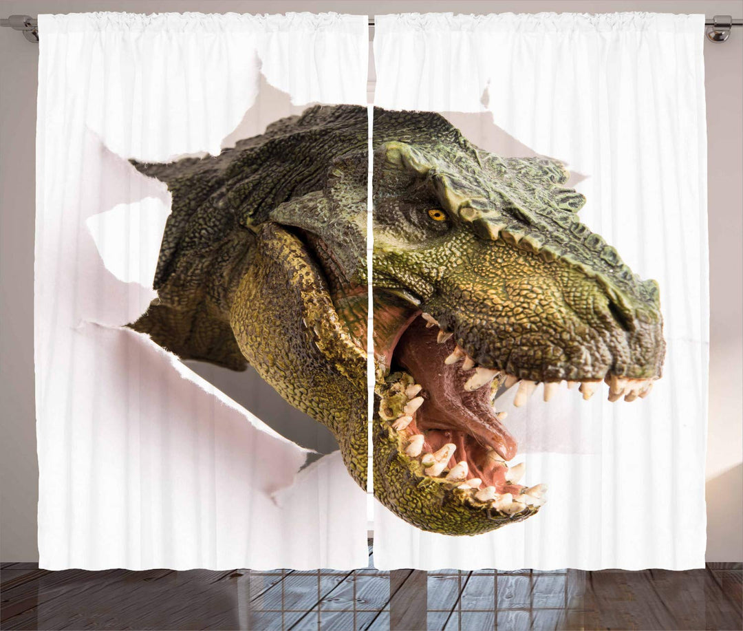 ABAKUHAUS Dinosaurier Rustikaler Vorhang, Dino zerreisst Papier, Wohnzimmer Universalband Gardinen m