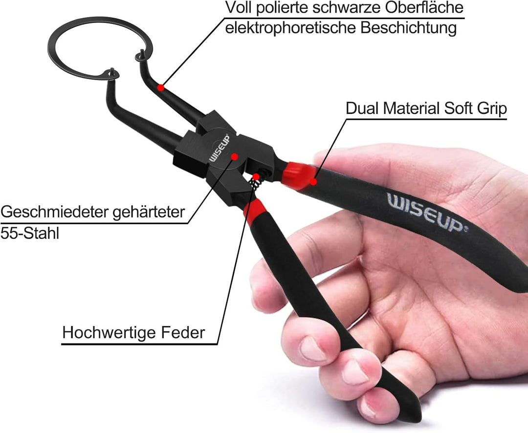 WISEUP Sicherungsringzangen, 170mm Gerade interne und externe Sprengringzangen, industrieller Kohlen