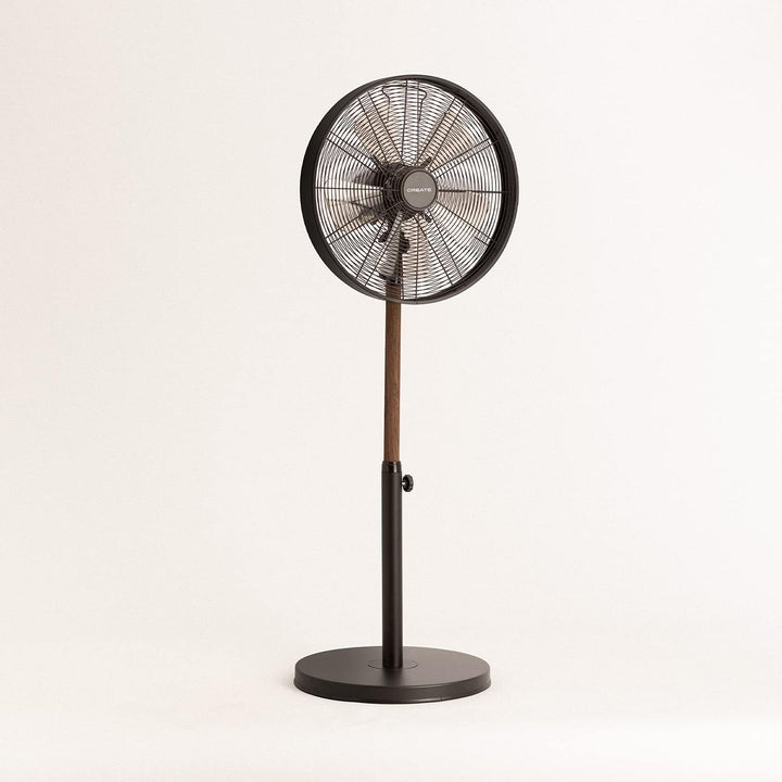 CREATE | AIR STAND WOOD/Standventilator mit Oszillation/schwarz und dunkle Holz/Retro-Stil, 3 Geschw