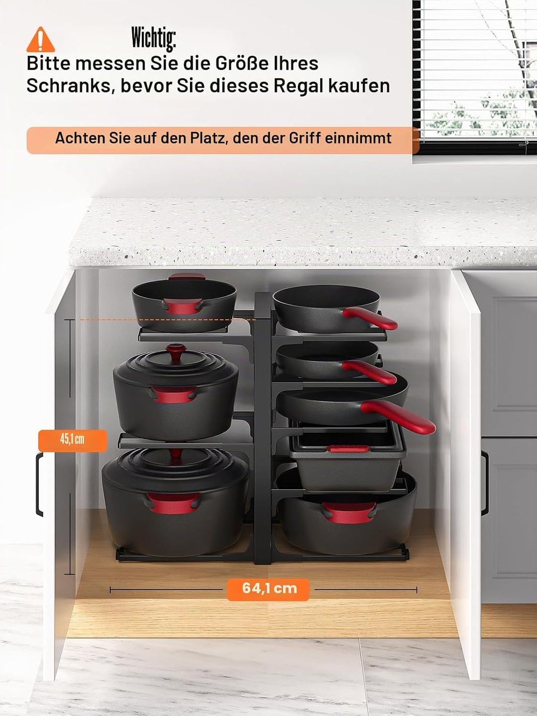 MUDEELA Topf- und Pfannen-Organizer – 8-fach verstellbar (Höhe 40 cm), robust & schwarz | Profession