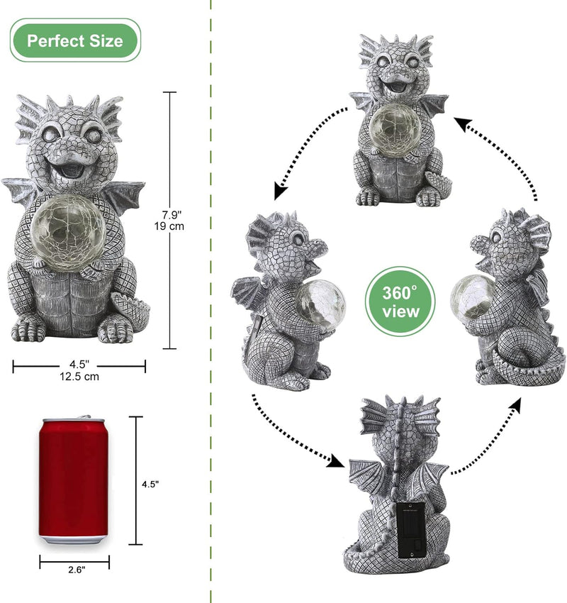 Yeemoo Drachen Figuren Gartendeko für Draussen,Lustig Dragons Deko Garten mit Solar Ball Geschenke f