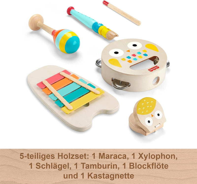 Fisher-Price Musik-Geschenkset für Kleinkinder mit Tierspielzeug-Instrumenten, 6 Holzteile für Kinde