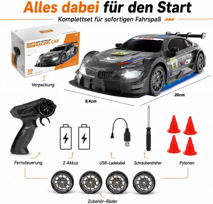 Ferngesteuertes Auto 1:24 Scale Drift Car 4WD 2.4GHz RC Drift Auto 20KM/H Hohe Geschwindigkeit Rennw