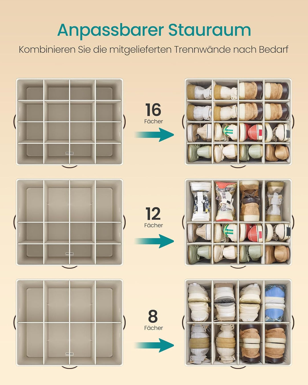 SONGMICS Schuh-Organizer, Schuhaufbewahrung, für 16 Paar Schuhe, Schuhbox, Griffe, platzsparend, Auf
