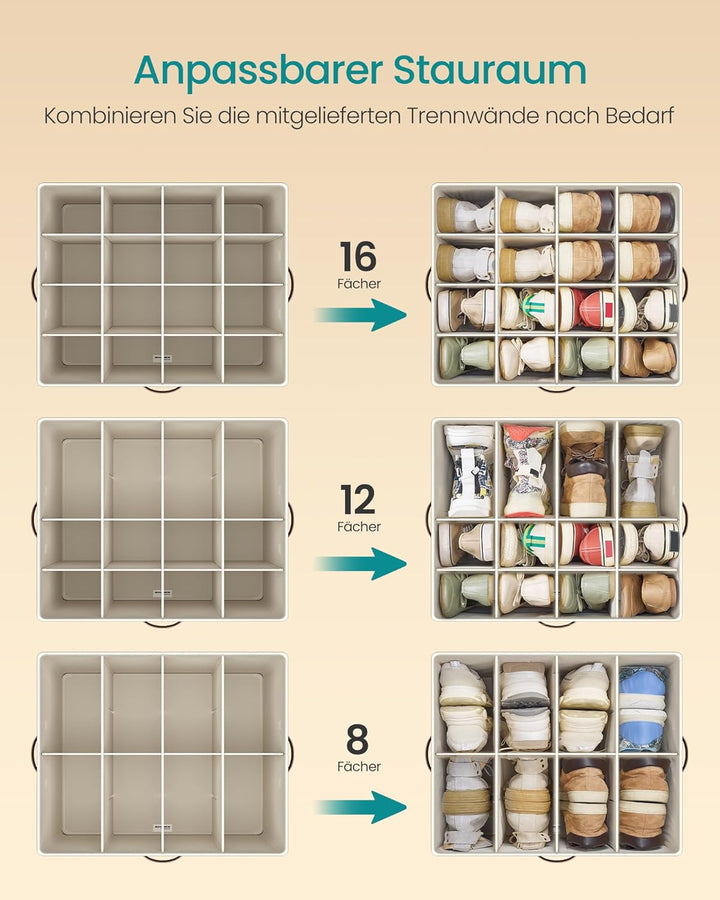 SONGMICS Schuh-Organizer, Schuhaufbewahrung, für 16 Paar Schuhe, Schuhbox, Griffe, platzsparend, Auf