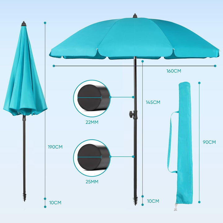 Sekey 160 cm Sonnenschirm Balkon mit Bodenhülse & Schutzhülle, Neigungs und Höhenverstellung, Sonnen