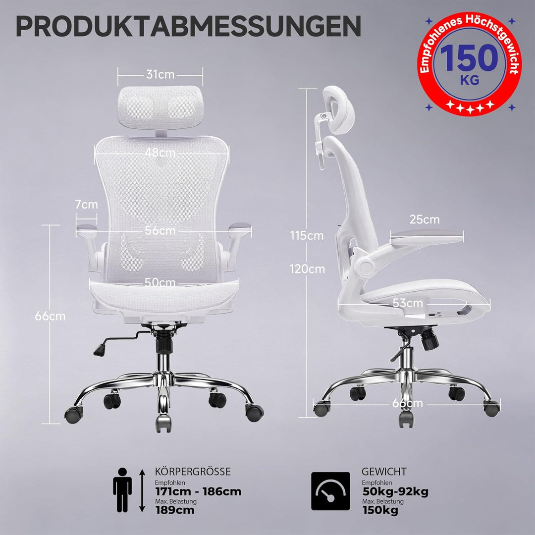 COMHOMA Bürostuhl, Schreibtischstuhl, ergonomischer Netzstuhl, mit doppellagigem Netzgewebe, atmungs