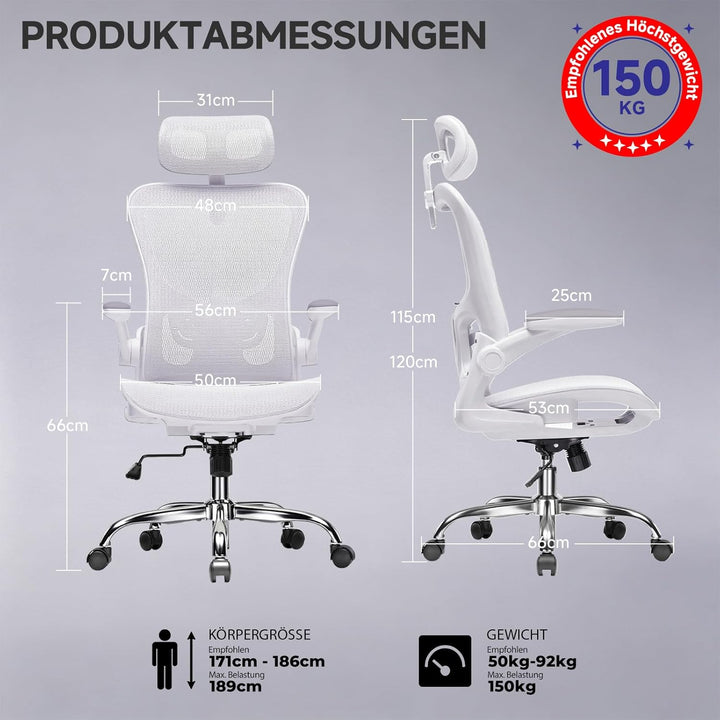 COMHOMA Bürostuhl, Schreibtischstuhl, ergonomischer Netzstuhl, mit doppellagigem Netzgewebe, atmungs