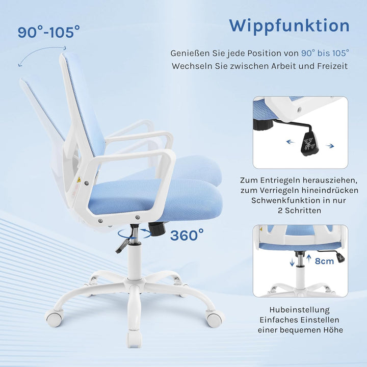 Ergonomischer Bürostuhl, Computerstuhl mit Faltbarer Rückenlehne, Höhenverstellbarer Arbeitsstuhl Dr